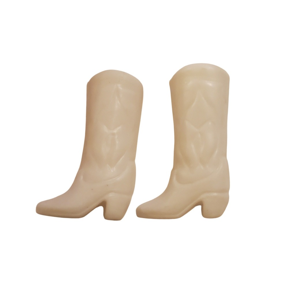 Vintage‎ Barbie White Western Cowboy Boots Molded Detail Doll Shoes Accessory